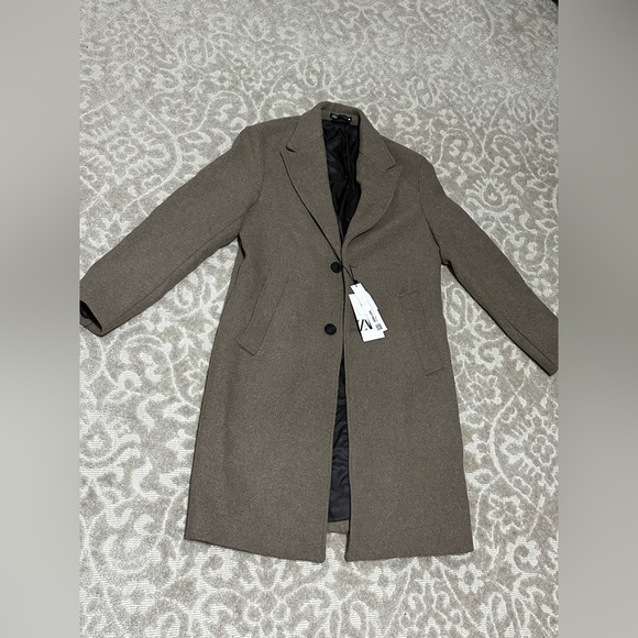 Zara Men L Wool Blend Over Coat Mink Brown Welt Pockets Long Sleeve - Picture 4 of 6